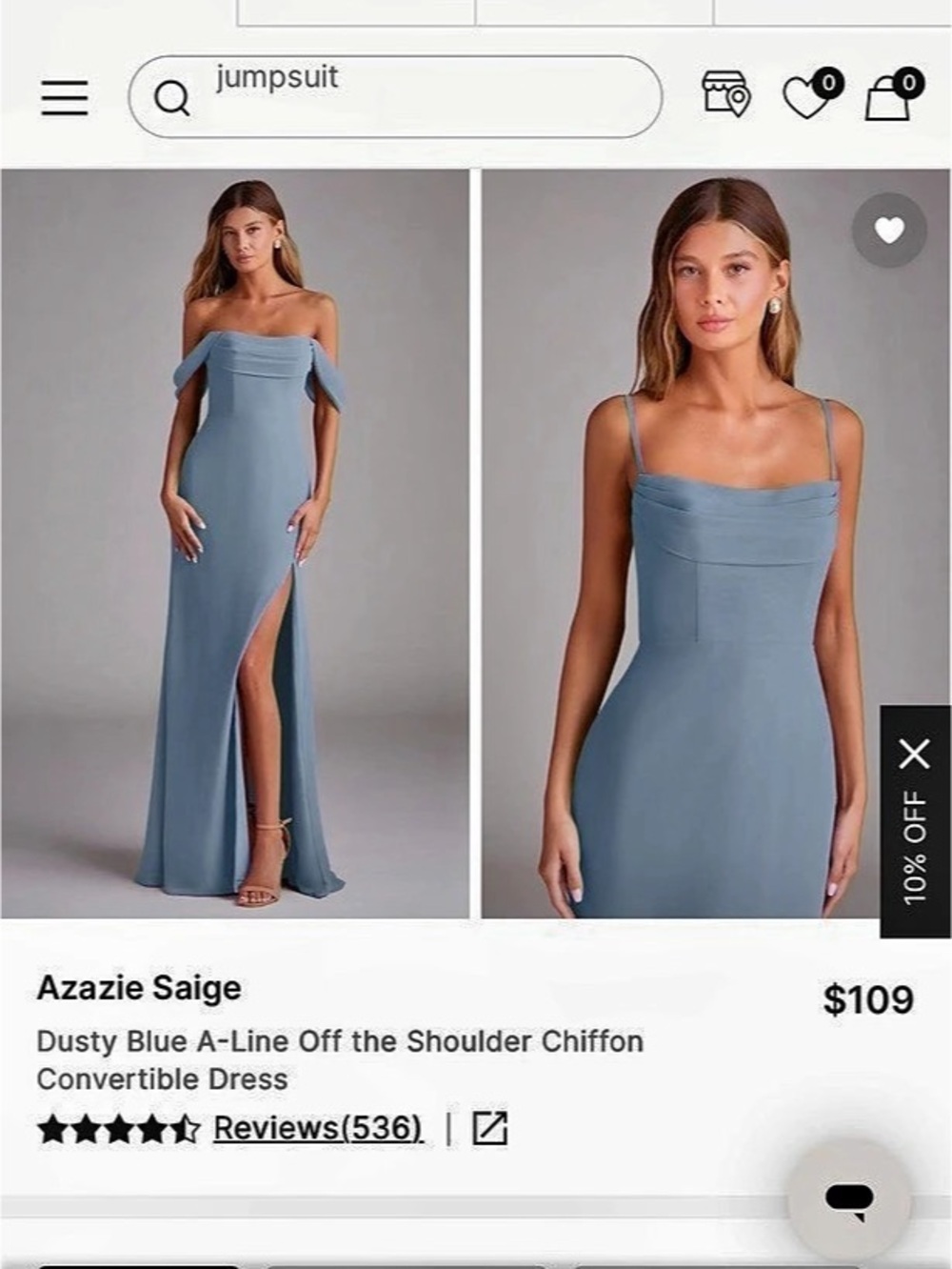Azazie Saige Chiffon Dress in Dusty Blue Size A8